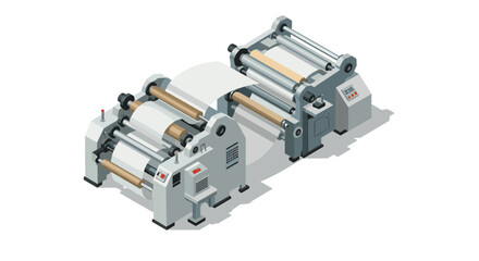 Modern isometric printing press machine on white background