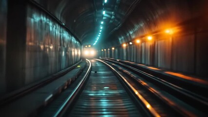 Dramatic underground railway tunnel with train approaching dim lighting - Powered by Adobe