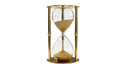 Hourglass with golden sand, 3D detailed glass reflections, isolated