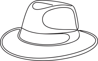 Continuous Line Drawing of a Classic Fedora Hat. line icon-continuous line drawing. one line Icon drawing with white background