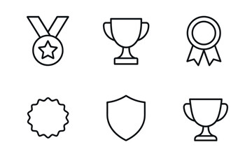 Outline icons of awards and achievements medals, trophies, and shields