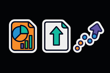 Obraz premium Colorful icon set with infographic and arrow on black background