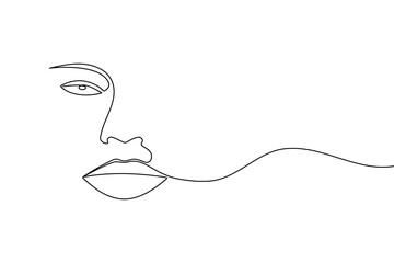 Minimalist continuous line drawing of a beautiful woman's face