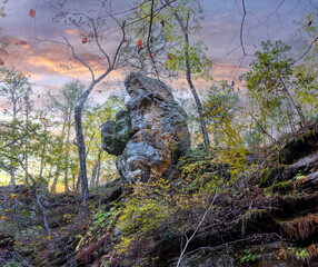 View along the Trail Through Time hiking path at the Pickle Springs Natural Area in New Offenburg, MO close to Hawn State Park