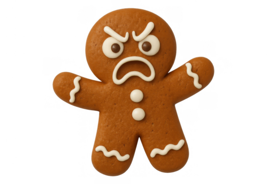 Gingerbread man cookie screaming or yelling expressing intense anger and frustration, isolated for christmas concepts - Powered by Adobe