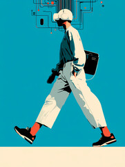 inside head concept :Internet of things concept, illustration of a person stepping from reality into a digital world, virtual reality