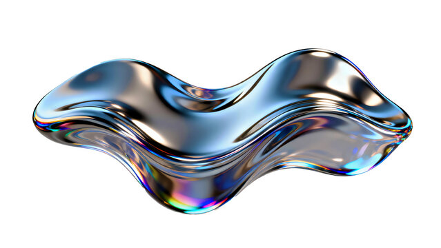 Abstract 3D Liquid Chrome Metal Fluid Blob Shape Isolated on transparent background.