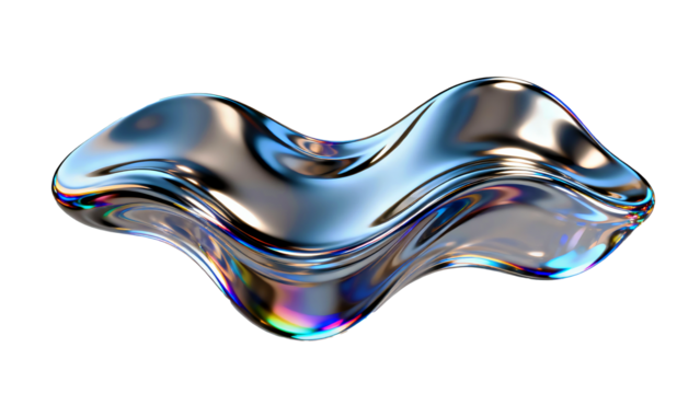 Abstract 3D Liquid Chrome Metal Fluid Blob Shape Isolated on transparent background.
