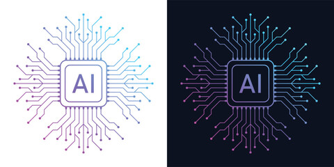 Artificial Intelligence AI Chip in Human Brain. Artificial Intelligence icon with Machine learning, digital skills, generative AI, AI technology, algorithm, virtual intelligence and future	