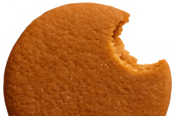 Cookie with a bite taken out, showing delicious texture and crisp edge on transparent background