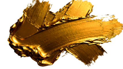 Gold Paint Brush Stroke with Impasto Texture Isolated on Transparent Background