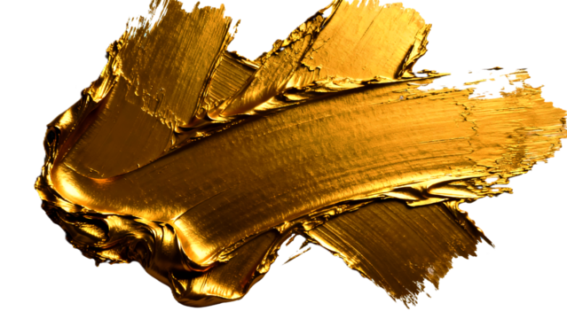 Gold Paint Brush Stroke with Impasto Texture Isolated on Transparent Background