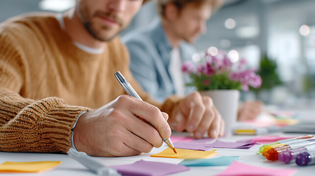 Kreatives Team im modernen B&uuml;ro bei gemeinsamer Projektarbeit