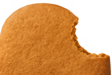 Bitten gingerbread man cookie showing a missing piece, a sweet holiday dessert, isolated on transparent background