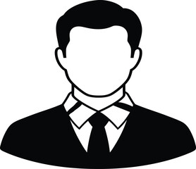 Generic business man silhouette in suit and tie with blank face white background 
