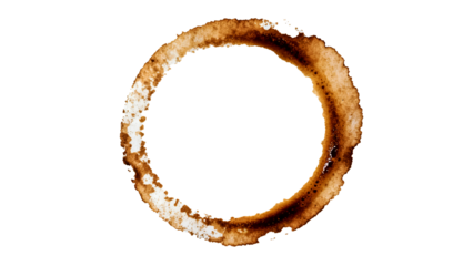 Grunge Brown Coffee Cup Stain Ring Mark Texture Isolated on Transparent Background