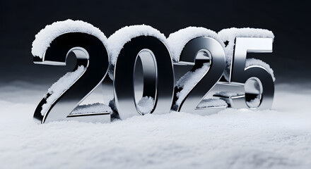 New Year 2025 in snow: Captivating photo of gleaming metallic numbers sit nestled within a blanket of pristine snow, marking the arrival of the New Year.