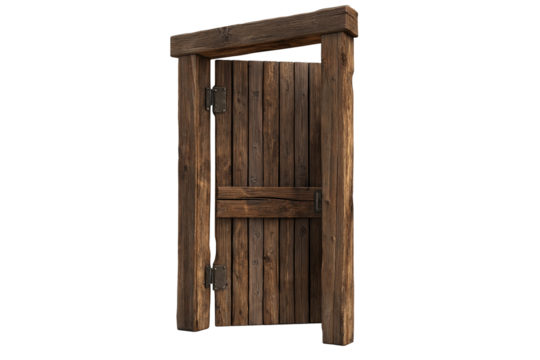 Wooden Door Open PNG Isolated on Transparent Background