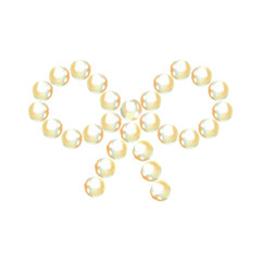 Pearls in the shape of a bow. In watercolor style, soft girlish style, glossy highlights, elegant retro style Coquettes, isolated on white background.