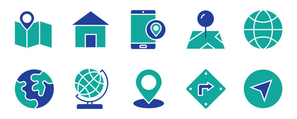 Navigation vector icon set. location, map, GPS, place, address, pointer, direction, icons illustration