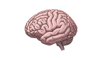 Anatomical Illustration of Human Brain Side View Depicting Organ Structure and Cerebral Cortex Folds On Plain White Background for Educational Purposes