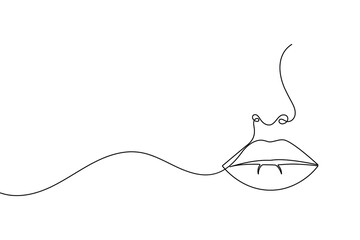 Lips and nose continuous line art minimal face outline illustration