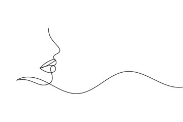 Lips and nose continuous line art minimal face outline illustration