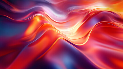 Obraz premium Dynamic abstract background with vibrant red, purple, and orange waves, featuring soft motion blur and glowing light.