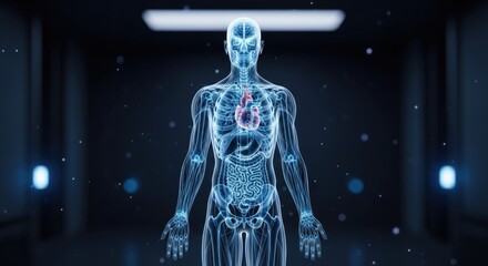 Human Anatomy X Ray Scan Showing Internal Organs Body Skeleton Anatomy and Healthcare Concept for Medical Examination Analysis and Diagnostic Display on Dark Background