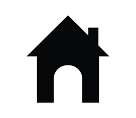 Black house icon isolated on simple vector illustration of a house with a chimney and a rounded door, perfect for website navigation, real estate, or homerelated designs