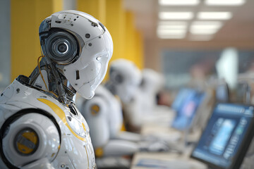 Fototapeta premium Advanced android in modern office environment for technology and innovation concepts