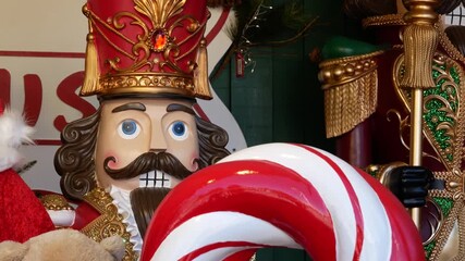 Holiday Christmas Market - Festive Christmas decorations featuring Santa Claus, Saint Nicholas, and classic Nutcracker figures, cheerful holiday props create a joyful seasonal atmosphere.