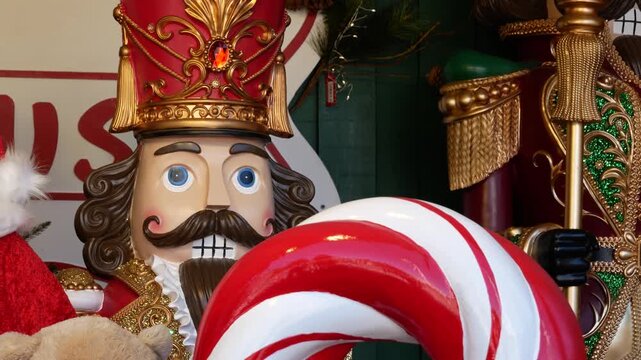 Holiday Christmas Market - Festive Christmas decorations featuring Santa Claus, Saint Nicholas, and classic Nutcracker figures, cheerful holiday props create a joyful seasonal atmosphere.