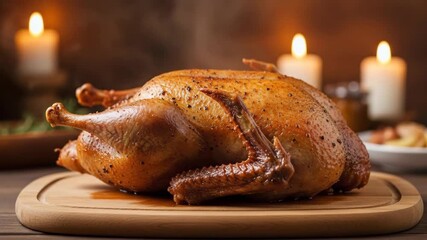 Roasted Turkey Dinner - A Thanksgiving Feast with Candles. - Powered by Adobe