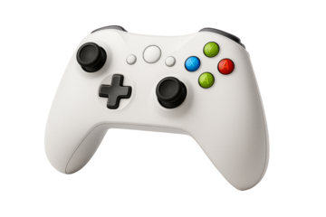 Modern white video game controller isolated on transparent background PNG