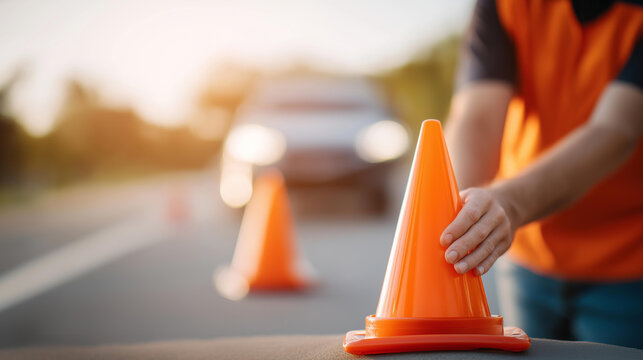 Driver education programs focused on defocused safety awareness, faceless training concept, prevention visualization detail, blurred educational background, safety concept, awarene