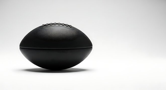 Minimalist black american football rendered in 3d isolated on white background with copy space for design