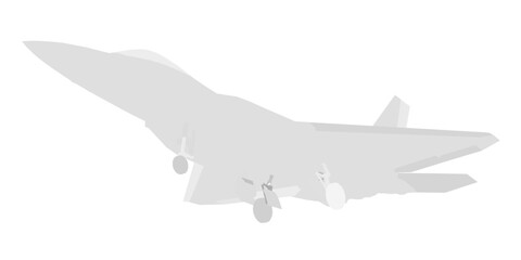 A combat fighter jet in vector silhouette form flies powerfully with roaring engines and wide wings against a stark white background.