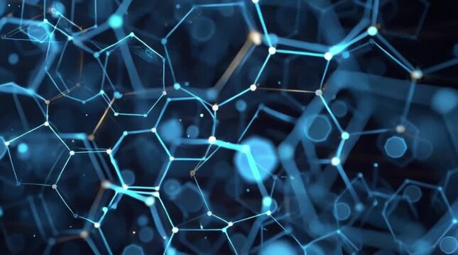 Dynamic molecular structure unfolding with blue light, perfect for futuristic presentations or high-tech concepts, creating a sense of innovation