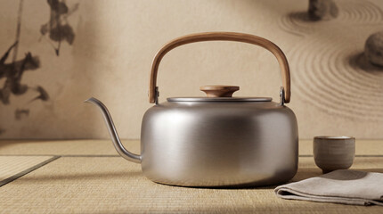 Rustic Teapot Kitchen Illustration - Vintage Tea Kettle Ceramic Artwork