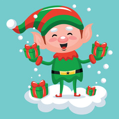 Christmas Elf Mascot with Gifts