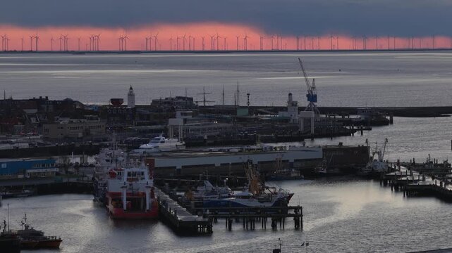 Harlingen Port Wind Turbine Sunset.