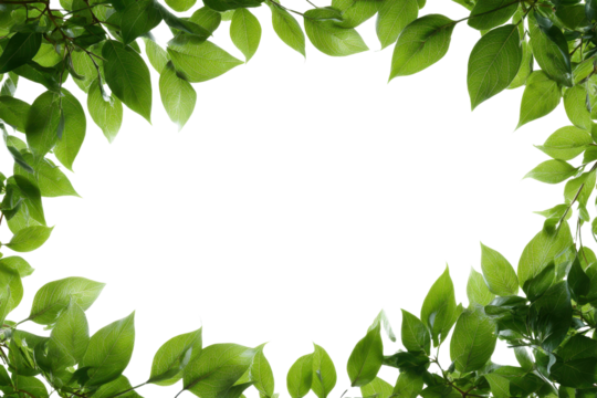 Green leaves frame a black background with sunlight filtering through foliage plant, Isolated On Transparent Background, Png Cut Out - Powered by Adobe