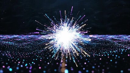 Dynamic display of luminous particles, dazzling sparkles, and energetic light bursts creating a captivating cosmic visual experience