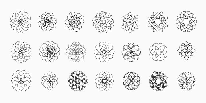 Collection of intricate geometric floral and circular line art designs