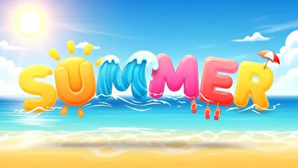 Summer Fun - A Vibrant Beach Scene with Playful Typography.
