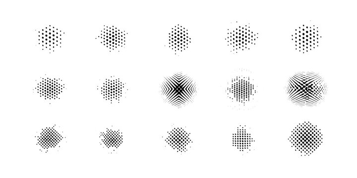 Collection of abstract halftone dot and line pattern elements
