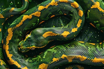 Fototapeta premium Green Snake skin texture isolated. Close-up snake scales. Reptile skin. Realistic snake pattern. Snake scale texture. Detailed snake skin close-up. Exotic Animal texture. Snake design texture.