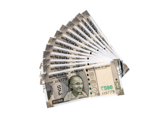 five hundreds indian currency bank notes. indian rupee money on transparent background
