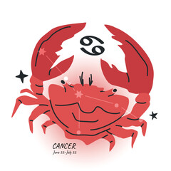 CANCER horoscope character. Celestial element or zodiac sign. Bright modern hand drawn vector